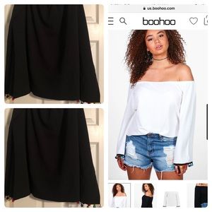 Boohoo Off the Shoulder Black Pom Pom shirt
